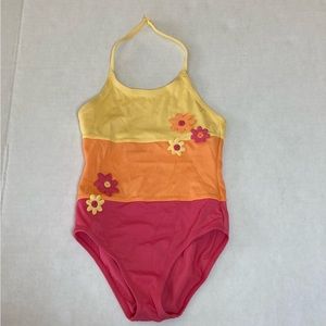 Vintage Gymboree one piece halter swimsuit pink yellow orange fruit punch line